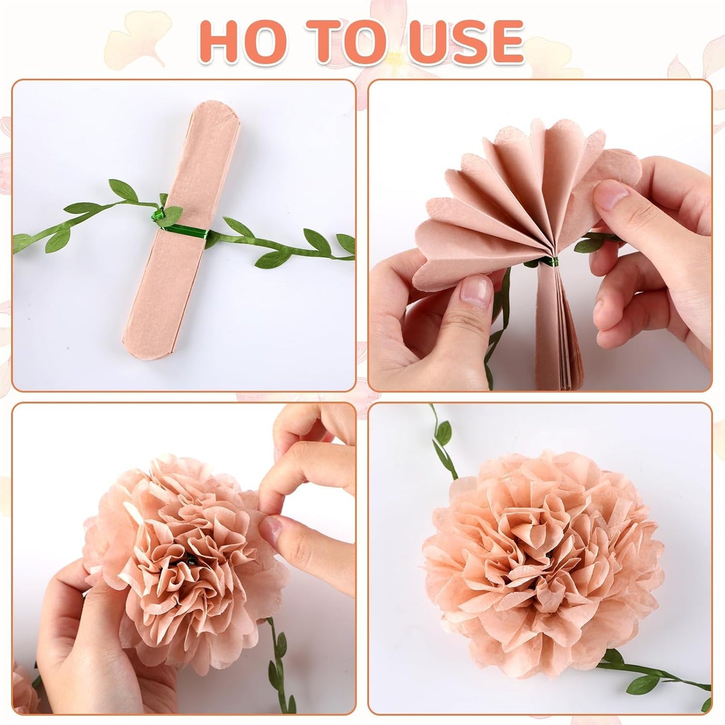 Yaoyinnz Nude Tissue Paper Pom Poms Garlands Boho Flower Pom Poms Garlands Kit Boho Paper Flowers Decorations Kit for Birthday Baby Shower Wedding Engagement Bridal Shower Festival Party Decorations