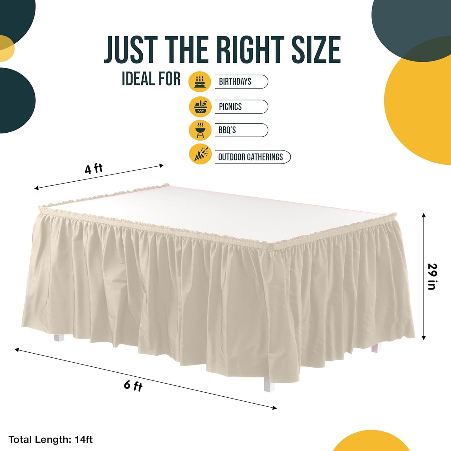Exquisite Ruffle Table Skirt Black 6 Pack 14 Ft Long Table Skirts for Rectangle Tables 6ft Plus or Round Tables Skirts with Adhesive Strip for Gender Reveal Decor & Happy Birthday Parties