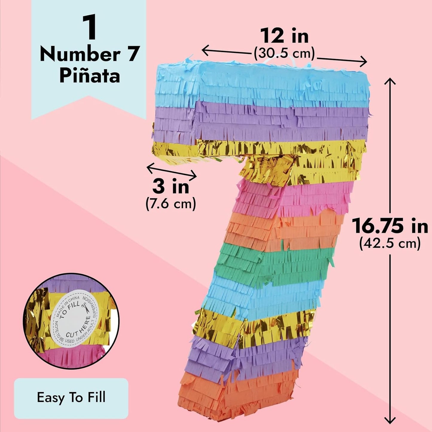 BLUE PANDA Rainbow Number 6 Pinata - Sturdy Corrugated Build & Easy Hang for Fiesta Party - Candy Filled 6th Birthday Party Surprise - Vibrant Tie-Dye Items for Kids - Small (16.5x11x3 In), Blue/White