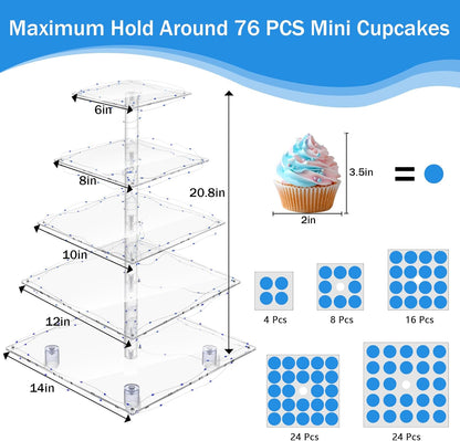 YestBuy Cupcake Stand with Yellow Led Lights, 4 Tier Cupcake Stand for 50 Cupcakes, Acrylic Cupcake Tower Stand, Clear Tiered Cupcake Holder for Birthday Cady Bar Décor Weddings, Parties Events