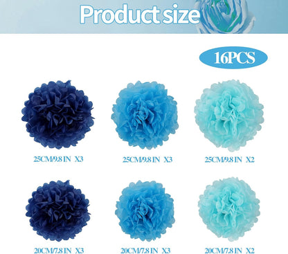 BestoFun 16 PCS Sage Green Party Decorations Tissue Paper Flowers Christmas Party Decors Hanging Pom Poms Decorations for Xmas New Year Winter Holiday Decorations