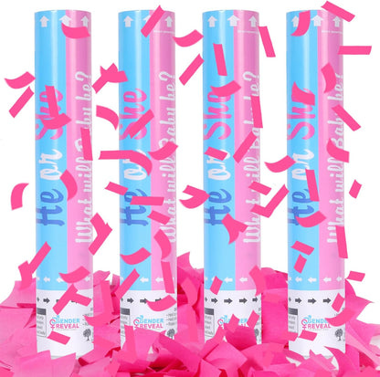 Gender Reveal Confetti Cannon - Set of 4 for Stunning Baby Gender Announcements, Perfect Gender Reveal Cannon for Parties and Celebrations (4 pink) (Non-Powder)
