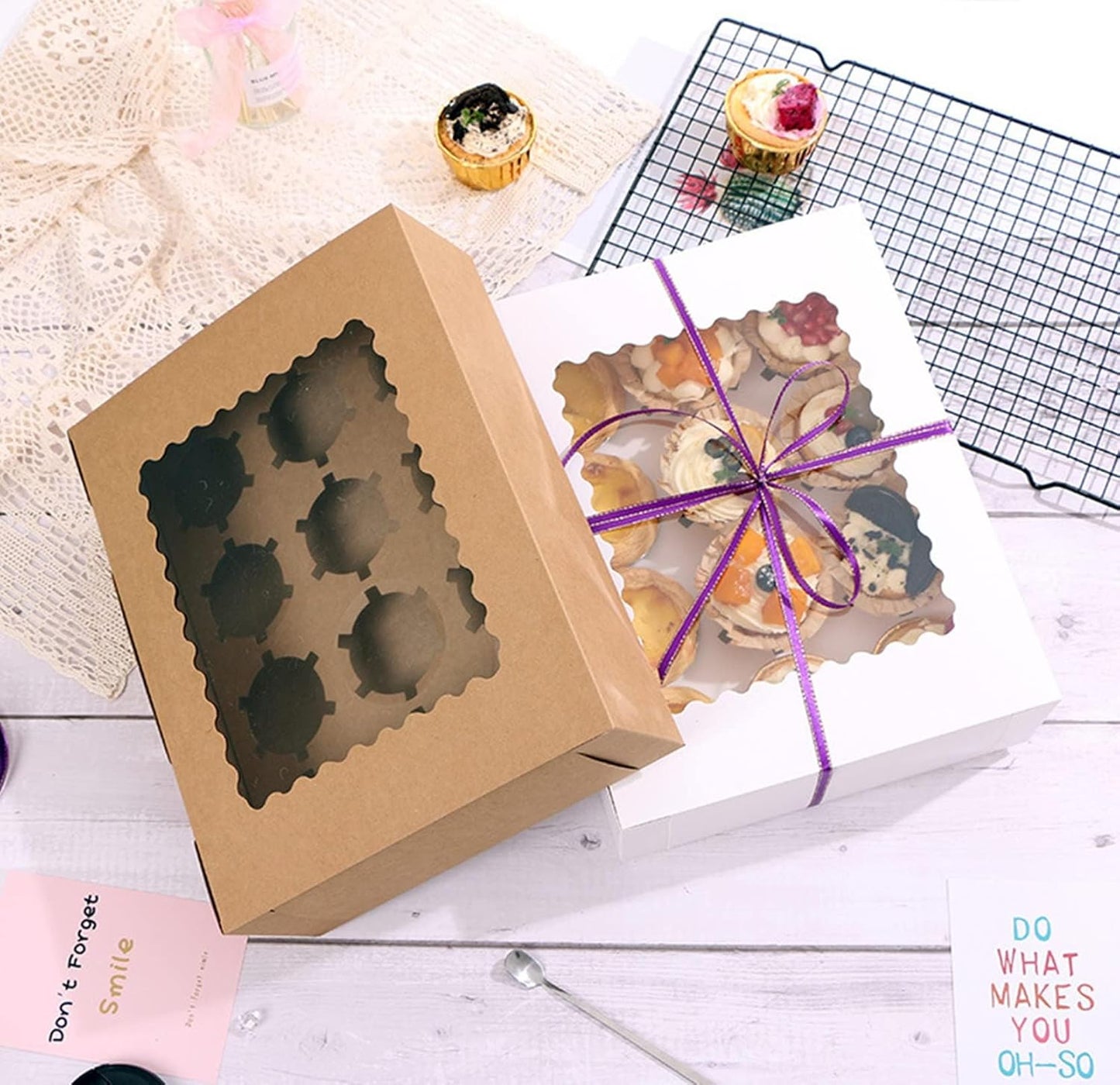 3-Set Cupcake Boxes Bulk with Clear Display Window Hold 12 Standard Cupcakes, Disposable Food Grade White Cupcake Carrier Cupcake Container, Perfect for Cupcakes Muffins Cookies Pastries