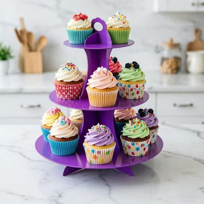 YLDW Cupcake Stand, 3-Tier Cupcake Stand Display, Cardboard Cup Cake Tower Stand, Disposable Dessert Stand for Birthday Tea Party Baby Shower Treat Decorations, Pink