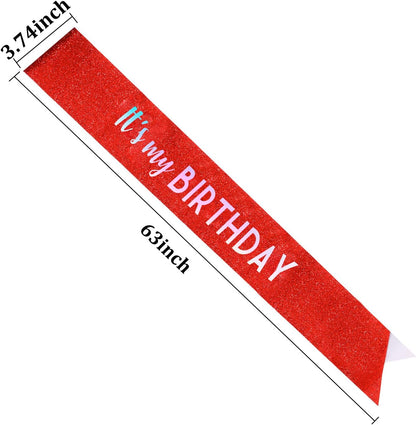 It's My Birthday Sash Black Glitter Sash with Hot Pink Foil Happy Birthday Decorations for Women Girls Men Boys Black Party Decorations