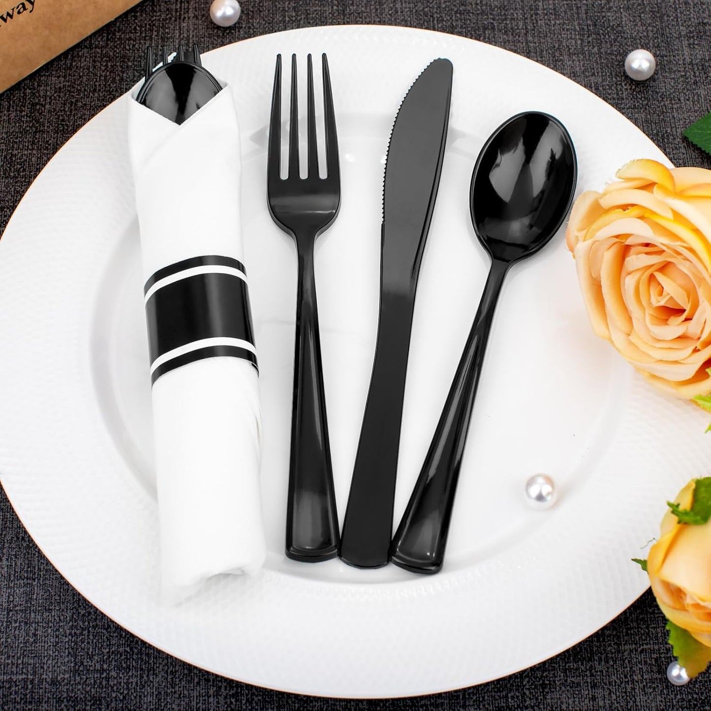 Supernal 240 Silver Plastic Silverware Set - 60 Sets Pre Rolled Napkins with Cutlery - Mirror Polished Real Look Disposable Silver Utensils- Elegant Heavy Duty Flatware for Weddings & Catering