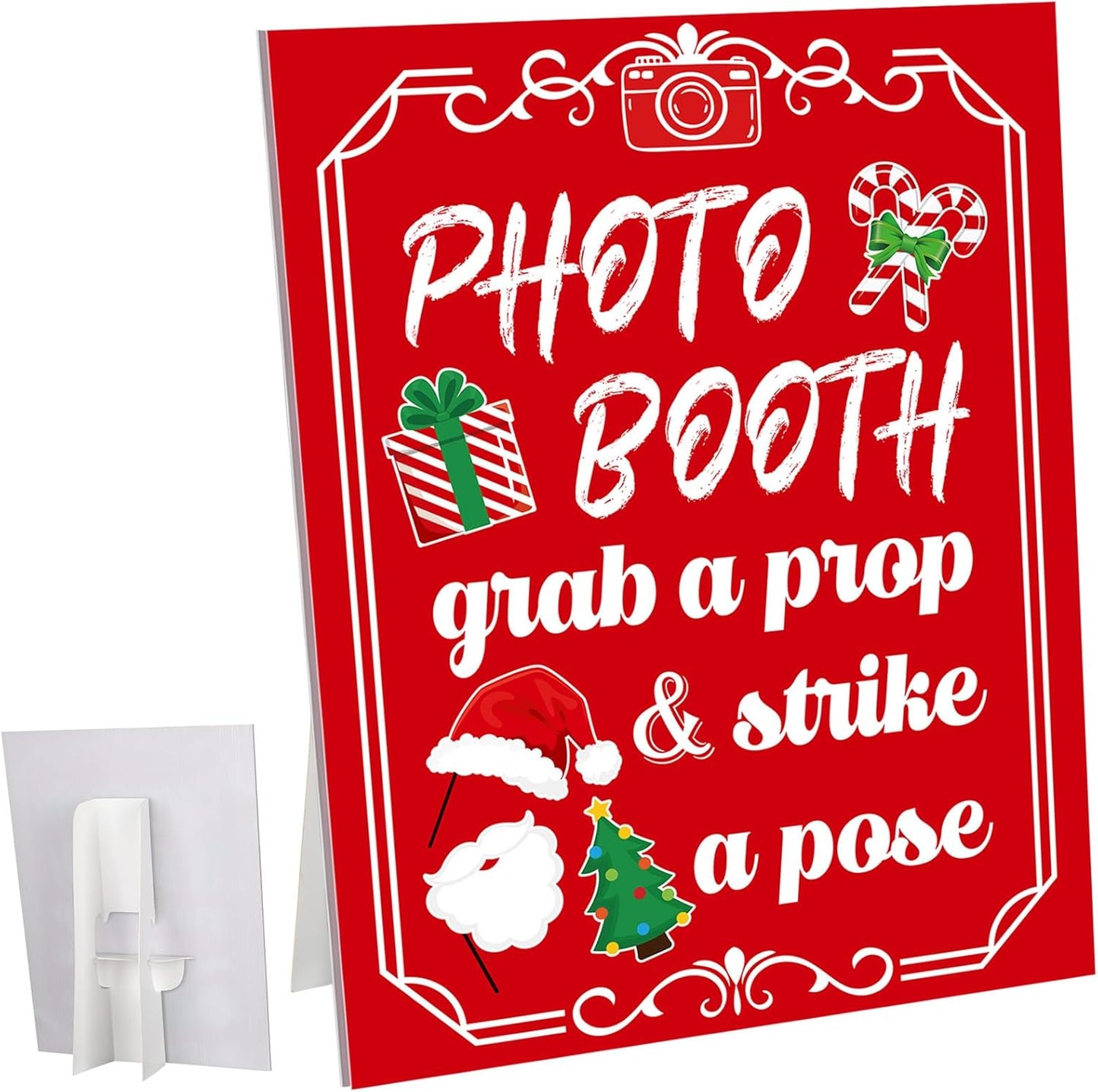 Briwooody Photo Booth Sign with Stand Retro Background Table for Indoor and Outdoor Party Theme Event Photography Props Desktop Decoration Supplies