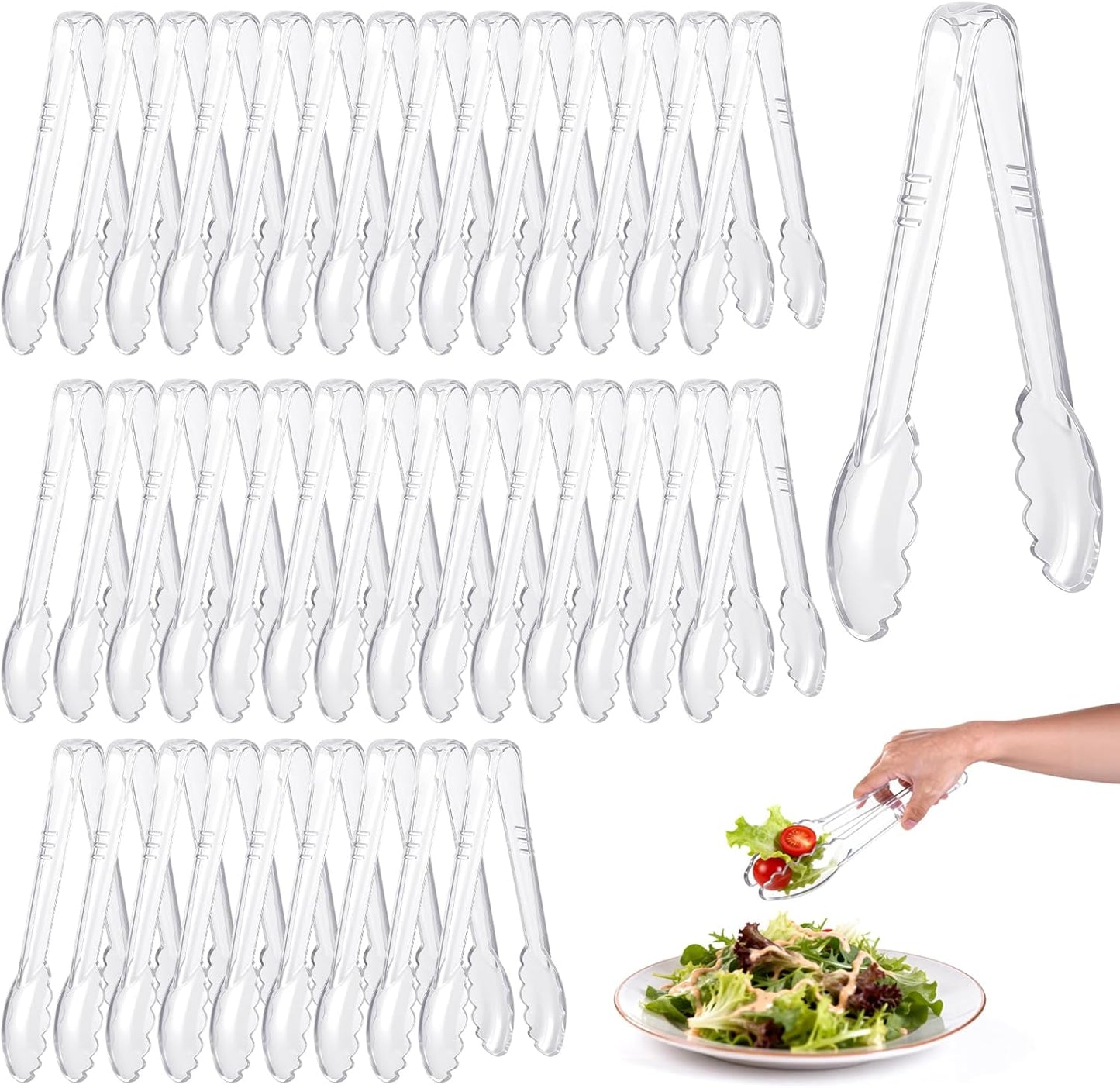 Mwellewm 24 Pc Plastic Tongs for Serving 9 Inch Bulk Reusable or Disposable Tongs Heavy Duty Hard Serving Utensils Set Large Salad Tong for Kitchen Party Food Buffet Appetizer BBQ Event Catering Black