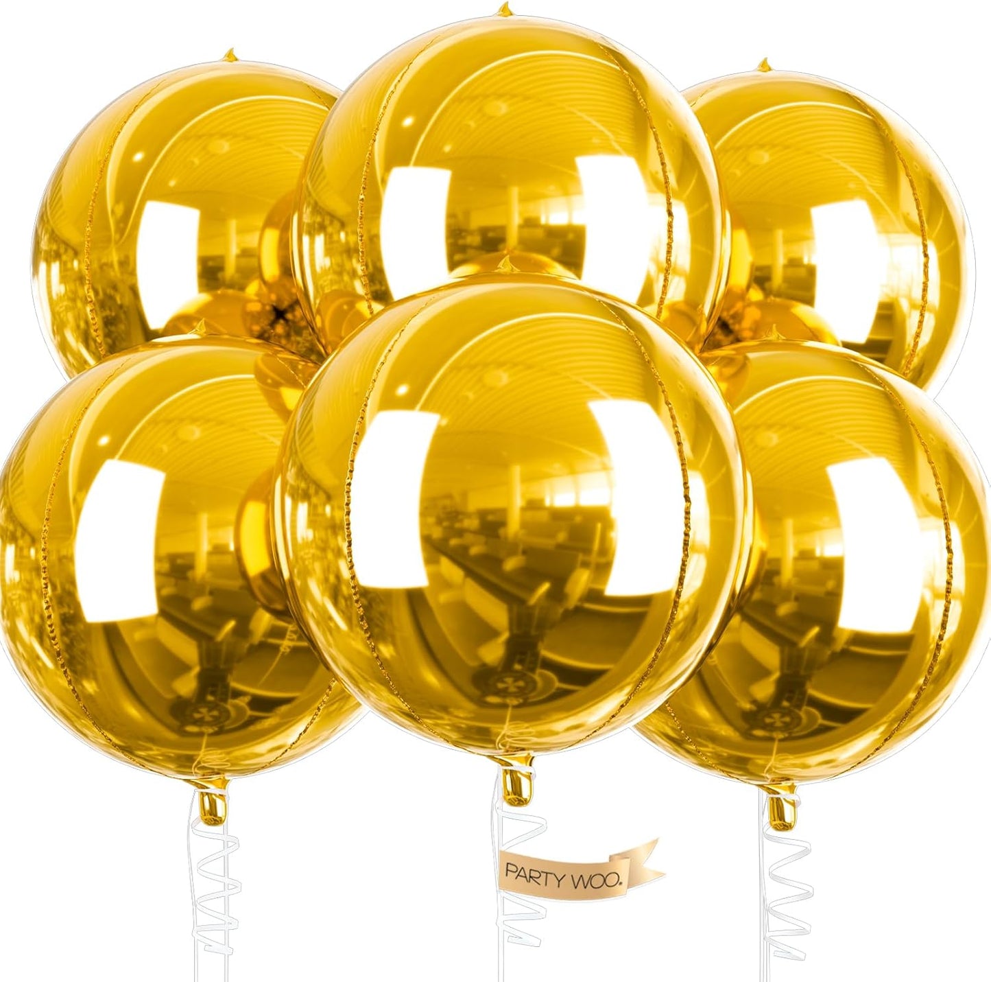 PartyWoo Metallic Gold Foil Balloons 20pcs Different Sizes Pack of 22 15 10 Inch Large Round Foil 4D Inflatable Mirror Ball Mylar Balloons for Graduation Birthday Baby Shower Party Decorations