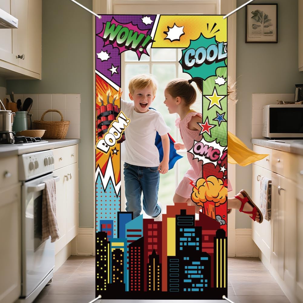 WADORN Social Media Photo Frame Props for Party Decor, 5.9x2.9ft Booth Selfie Frame with Emoji Speech Bubble Photo Door Backdrop Props Decor Large Fabric Photography Background Party Supplies