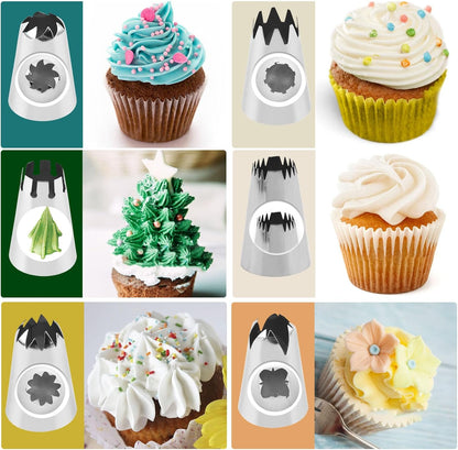12PCS Large Piping Tips Set, Stainless Steel frosting tips with Reusable Pastry Bag, Cake Decorating Tips Set for DIY Pastry Dough, Cookie, Cupcake, Cake