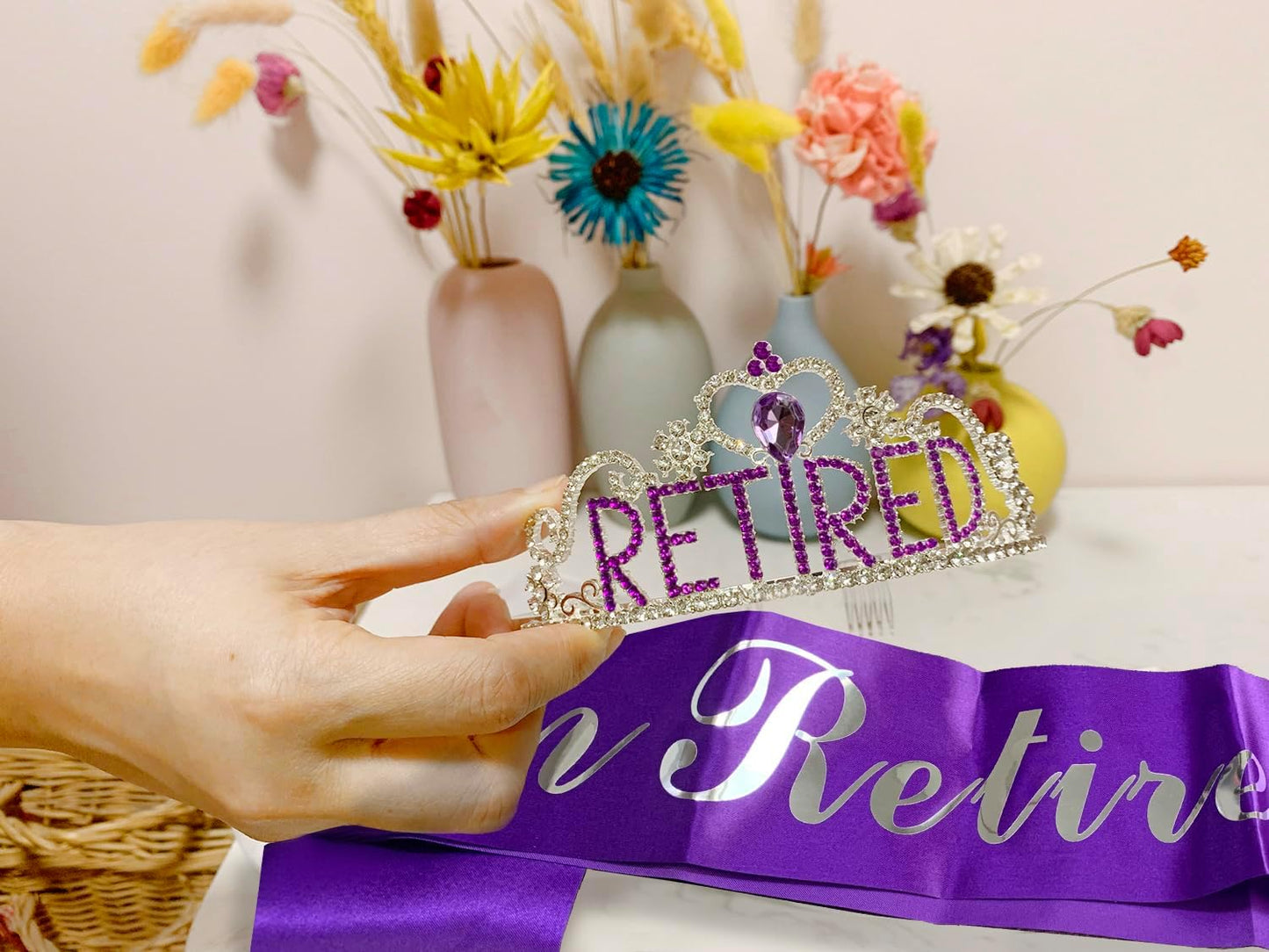 JETKONG Retirement Party Decorations Retired Tiara/Crown, Retired Sash for Women Retirement Gifts, Retirement Party Supplies, Gifts, Favors (Rose Gold)