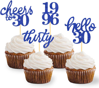 24 PCS Glitter 30th Birthday Cupcake Toppers for Celebrating Thirty Years Old Birthday Party Decorations for 30th Anniversary Party Supplies (Gold)