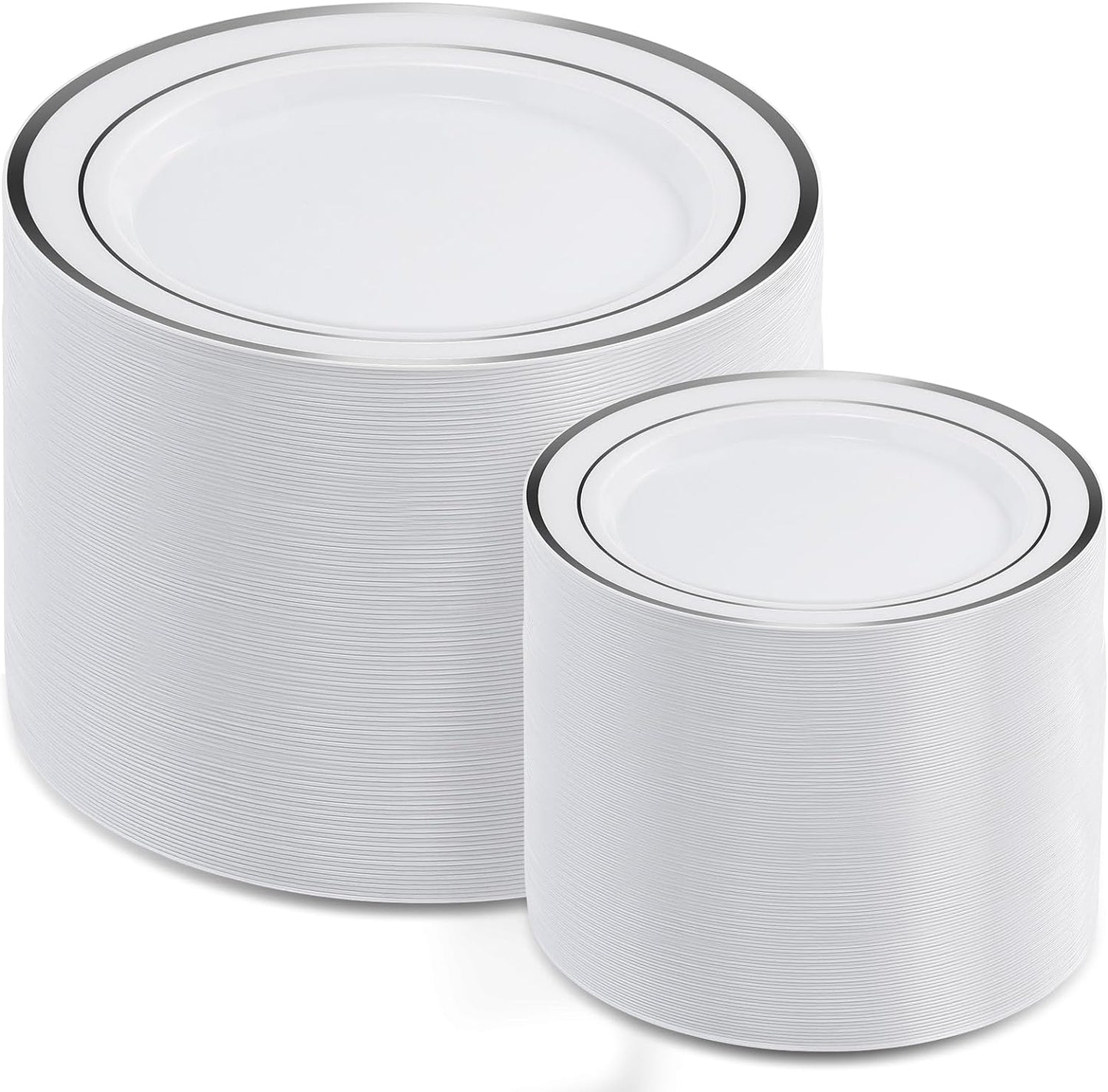 AOZITA 200 PCS White Plastic Plates, Premium Heavy Duty Disposable Plates for Party, 100 Dinner Plates & 100 Salad Dessert Plates, Sturdy Hard Plastic Dinnerware for Wedding, Events