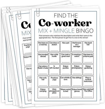 Team Building Games for Work Adults – Find Someone Who Bingo Game, 25 Unique Human Bingo Cards 5x7 Inch, Ice Breaker & Office Games for Parties, Meetings & Events - A05