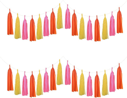 15PCS Pink Orange Yellow DIY Tissue Tassel Garland Thanksgiving Party Tassel Banner Bunting Streamer for Girl Baby Shower Halloween Birthday Bridal Shower Nursery Hanging Décor