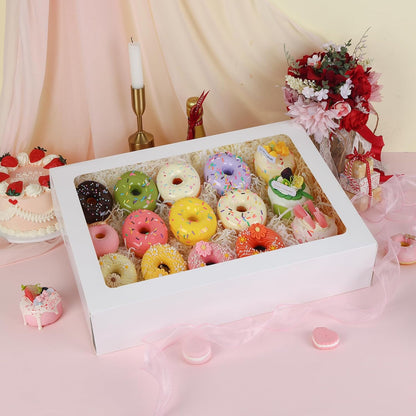 Moretoes 10pcs 19x14x4in Half Sheet Cake Boxes with Window, White Cookie Boxes, for Pastry Baking Cake Donuts Cupcake Pie Packaging