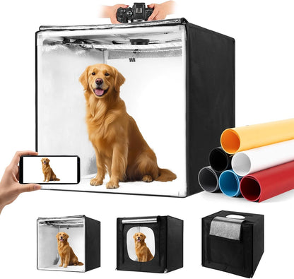 Photo Light Box, 12/16/20/24/32 Inch Photography Light Box with CRI>95 120 Light Beads. Dimmable Shooting Tent Kit with White and Warm Light. 6 Color Backdrops Photo Booth for Studio Products Display