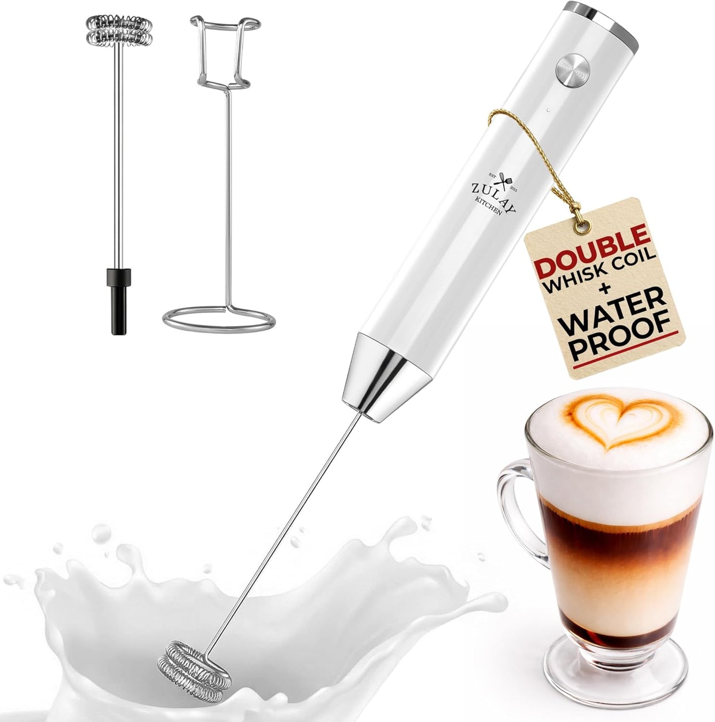 Zulay Kitchen Powerful Milk Frother Wand With Duracell Batteries - Ultra Fast Handheld Drink Mixer - Electric Whisk Foam Maker for Coffee, Lattes, Cappuccino & Matcha - Z1 Motor - Black - Colors D