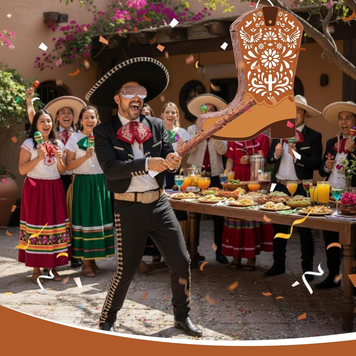 Sotiff Western Piñata Mexicanos Boots Piñata with Stick Blindfold Confetti for West Cielito Lindo Platos De Barro Themed Birthday Party Game Favors Decor 15 x 12 Inches