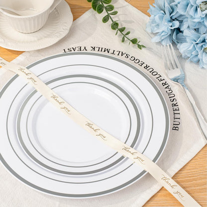 BESTVIP 350PCS Gold Plastic Dinnerware Set, Disposable Party Plates for 50 Guests, Include: 100 Plastic Plates, 50 Pre Rolled Napkins with Gold Silverware, 50 Cups