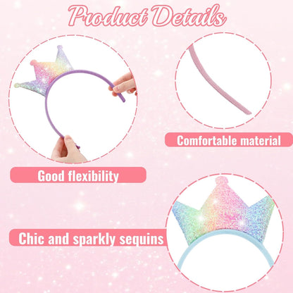 16 Pack Princess Crowns Headbands, Glitter Sequin Party Favor Tiara Crown Set, Sparkly Dress Up Costume Shiny Hair Accessories Hairbands for Birthday, Prom