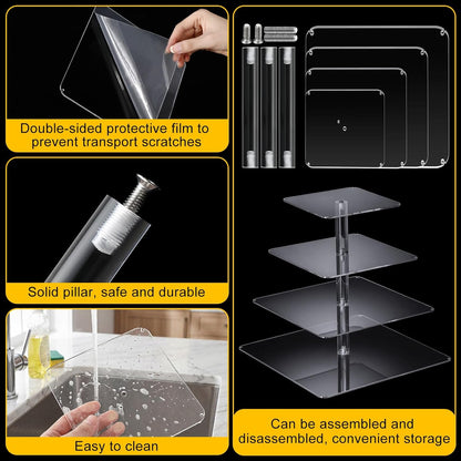 6 Pcs Acrylic Dessert Stands Set Include Display Risers Cupcake Tower and Clear Round Dessert Trays Cake Table Holder for Wedding Baby Shower Decoration(Classic Style)