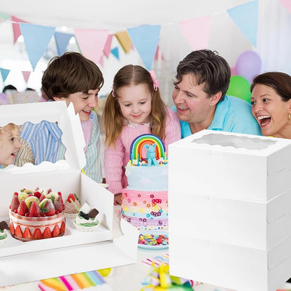 10 Packs Bento Cake and Cupcake Box 3 Holes Fit 2 Cupcakes and 1 Mini Cake Box with Clear Window and Stickers for Cake Cupcake Cookie or Easter and Mother’Day. (1+2/10pcs)