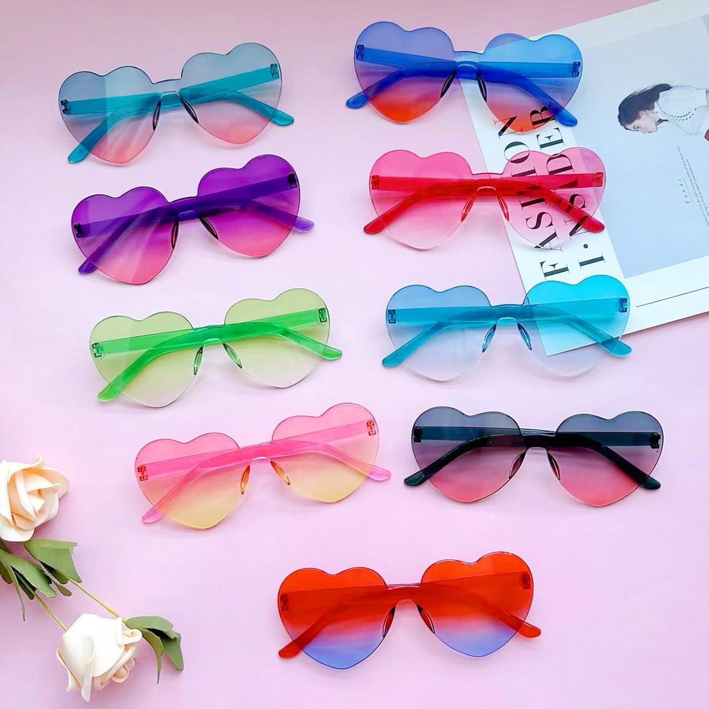 9 Pack Heart Shaped Sunglasses Rimless Heart Glasses for Bachelorette Party Birthday Decorations Party Favors