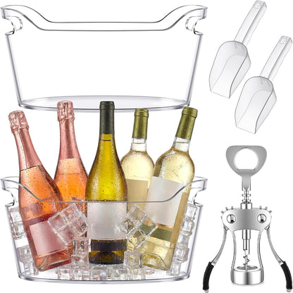 10 Pack 6.5l Ice Bucket for Party, Clear Plastic Champagne Cooler with Ice Scoop & Metal Bottle Opener, Large Portable Drink Beverage Tub for Beer & Mimosa Bar Supplies