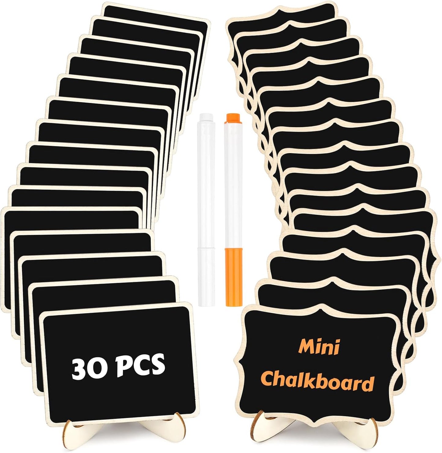 30 Pack Mini Chalkboard Signs, Food Labels for Party Buffet, Small Wooden Chalk Board Signs with Easel Stand & Markers, Reusable, Zero Residue Place Cards for Table Setting or Numbers, Outdoor Indoor