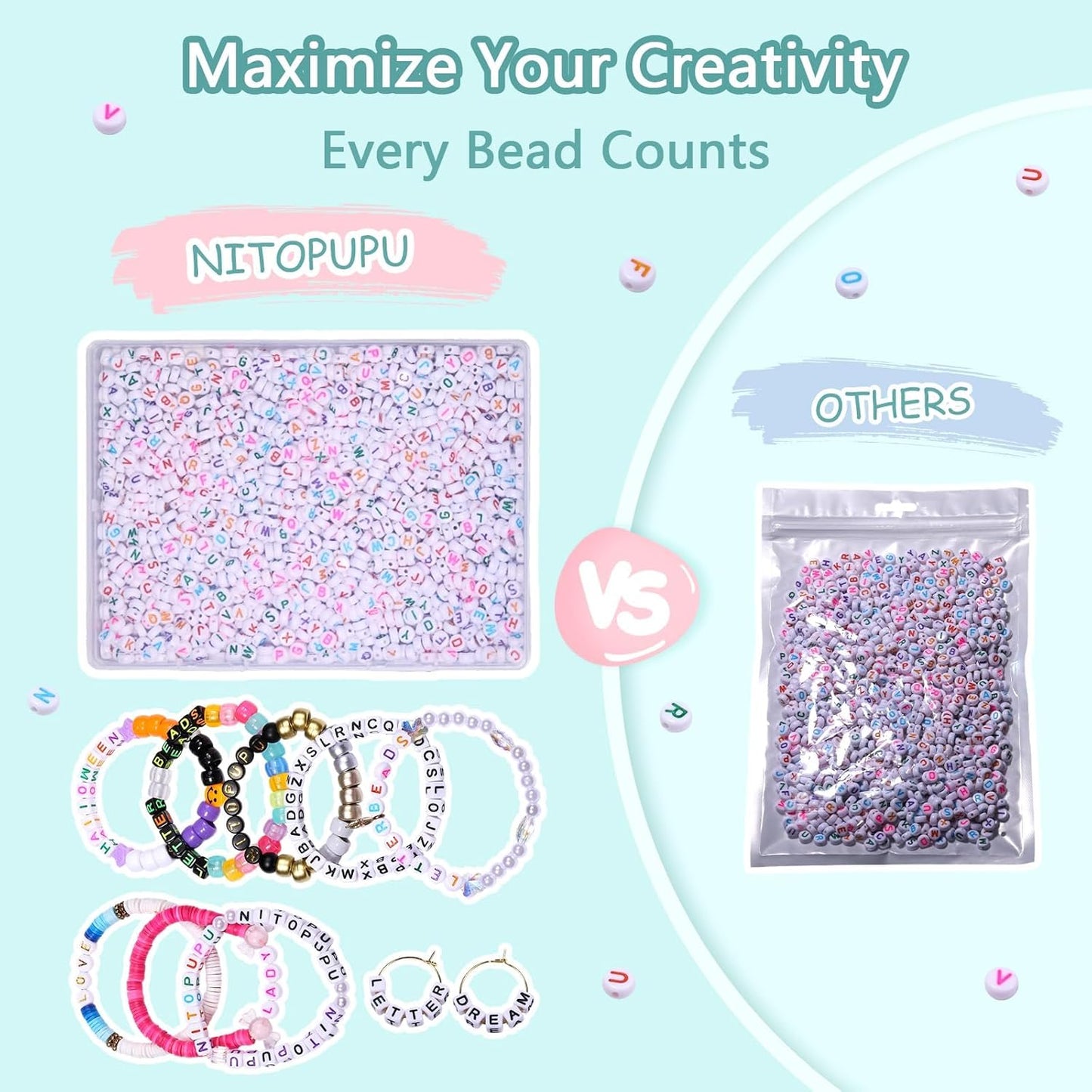 1000Pcs Glow Letter Beads Acrylic Alphabet Bead Glow in The Dark, 4x7 mm Round Beads for Friendship Bracelets and DIY Crafts