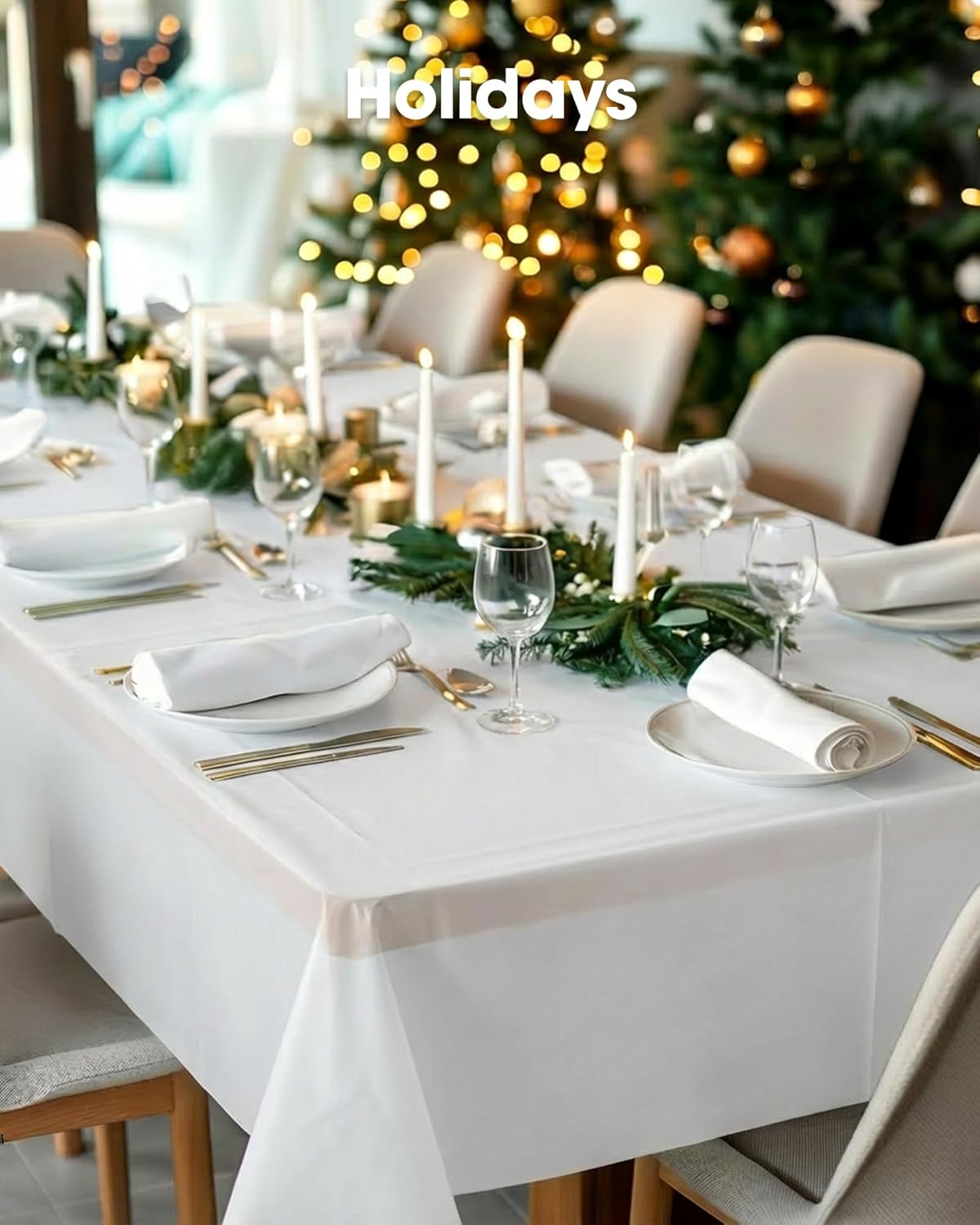 Pureegg Plastic Table Cloth Disposable 6 Pack, 54 x 108 Inch Table Cloths, Party, Picnic, Wedding, Decorative Tablecloths, Rectangle, White Plastic Cover, Waterproof, White