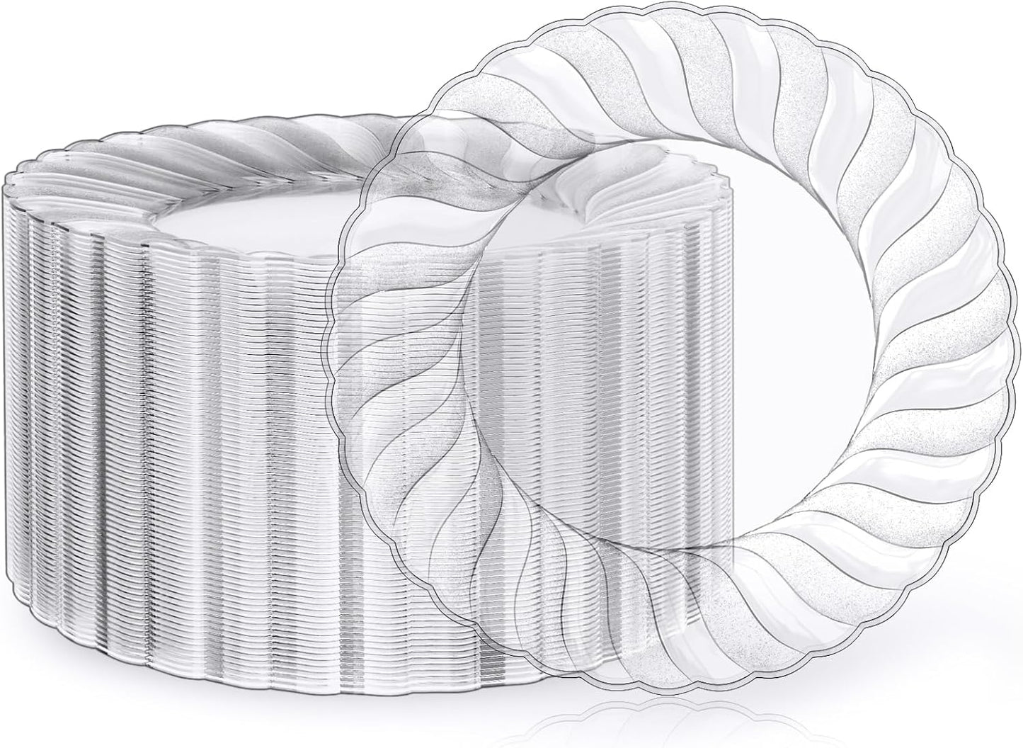 FOCUSLINE 100 Count 6 Inch Clear Plastic Plates, Disposable Heavy Duty Salad Dessert Plates- Premium Hard Plastic Plate Fancy Disposable Clear Plate for Weddings, Parties and Events