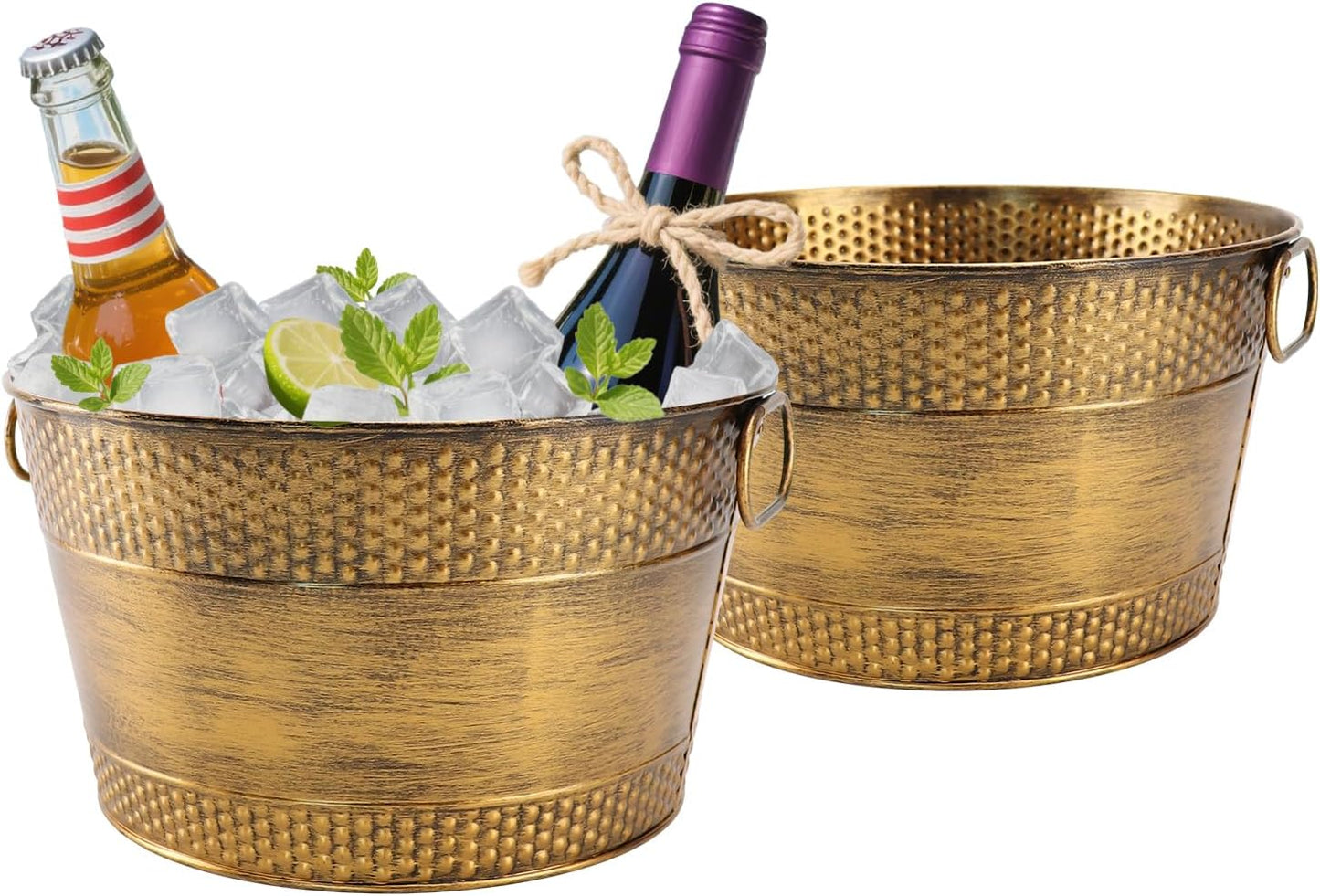 Metal Ice Bucket Galvanized Beverage Tub, Drink Buckets Large Cooler for Wine Beer Champagne Cocktails for Catering, Bars, Parties, Outdoor Events (Black-1PC)