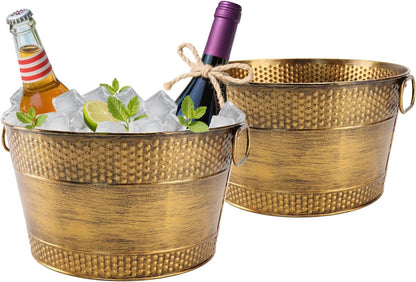 Metal Ice Bucket Galvanized Beverage Tub, Drink Buckets Large Cooler for Wine Beer Champagne Cocktails for Catering, Bars, Parties, Outdoor Events (Black-1PC)
