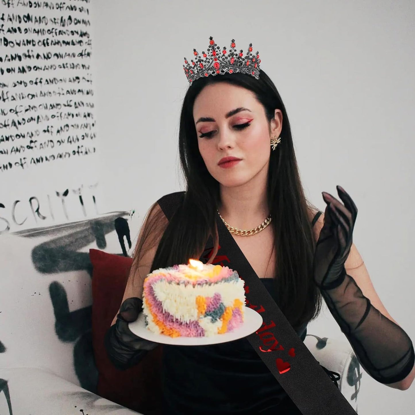 CURASA Birthday Tiara and Sash - Silver Birthday Crown for Women, Perfect for Parties and Celebrations