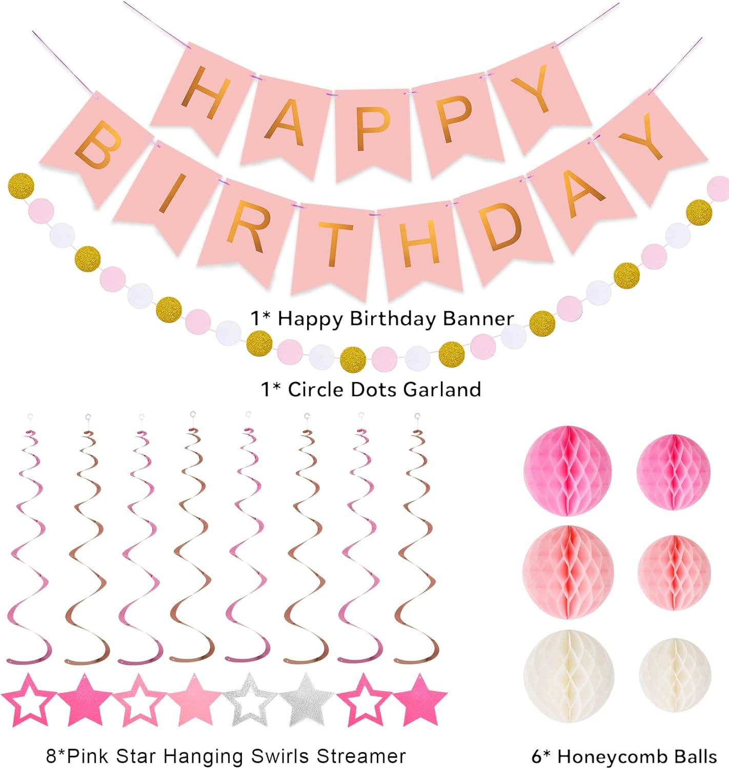 meowtastic Birthday Decorations, Happy Birthday Banner with Honeycomb Balls, Stars Hanging Swirl Streamers, Circle Dots Garland, Happy Birthday Party Decorations for Women Men Boys Girls (Blue)