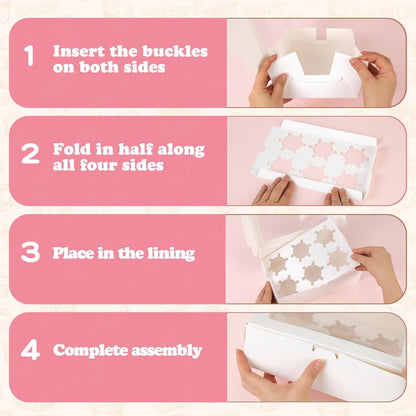 TOMNK 20pcs Cupcake Boxes, Cupcake Boxes 12 Count, 13x10x3.5 Inch White Containers Bakery Holders with Windows and Inserts to Fit Muffins, Cookies