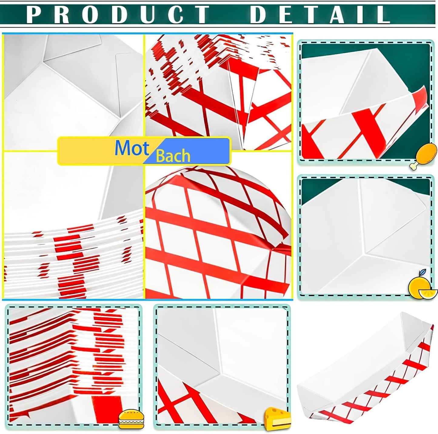 100 Pack 3lb Paper Food Trays,Disposable Greaseproof Kraft Checkered Carnival Food Serving Take Out Basket Tray Boat for Snacks Fries Nachos Popcorn Hot Dogs Carnival Wedding Party Picnic