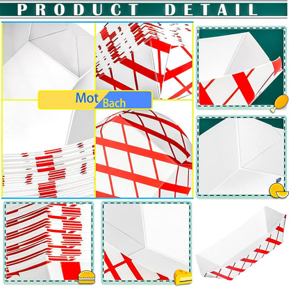 100 Pack 3lb Paper Food Trays,Disposable Greaseproof Kraft Checkered Carnival Food Serving Take Out Basket Tray Boat for Snacks Fries Nachos Popcorn Hot Dogs Carnival Wedding Party Picnic