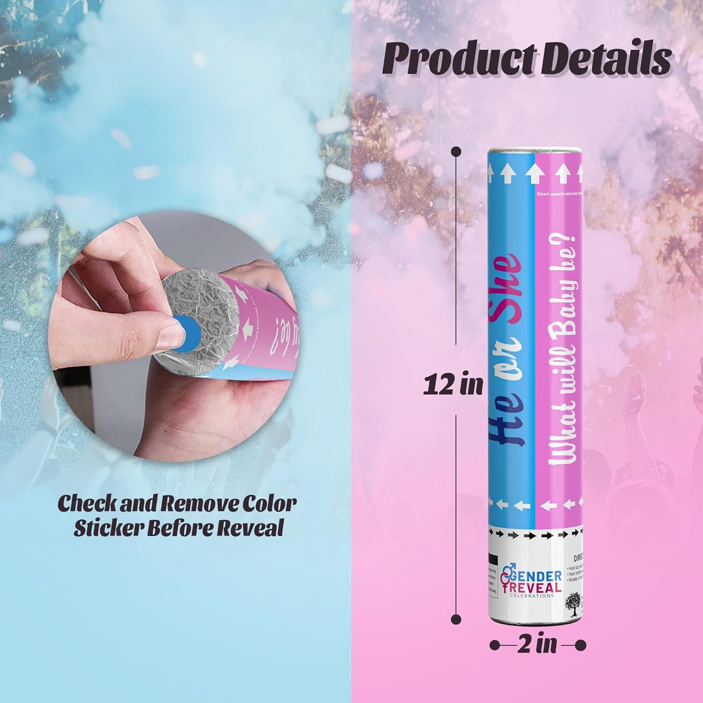 POPUPARTY 2Pack pink Gender Reveal Confetti smoke Powder Cannon, Confetti and Powder Poppers | Ideal for Baby girl Gender Reveal Decoration and party