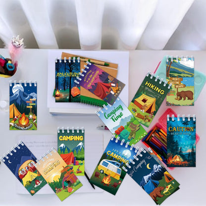 24PCS Camping Party Favors Camper Adventure Mini Spiral Notepads Candy Wild Adventure Camping Small Notebooks for Kids Summer Sleepaway Party Favors Forest Nature Hiking Party Gifts