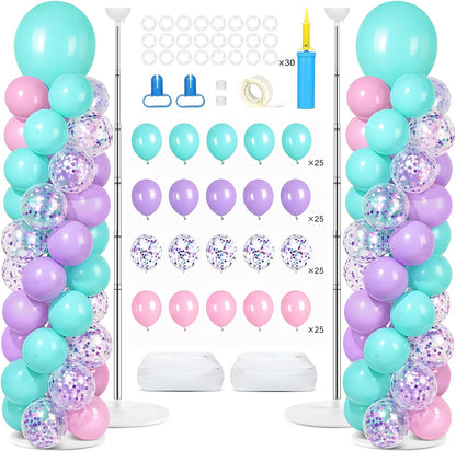 2 Set Black and Gold Balloons Column Stand Kit with 100 Balloons Adjustable Balloon Stand with Bases for Floor Black Gold Confetti Balloon Column Kit for Bridal Shower Valentine Birthday Party Decor
