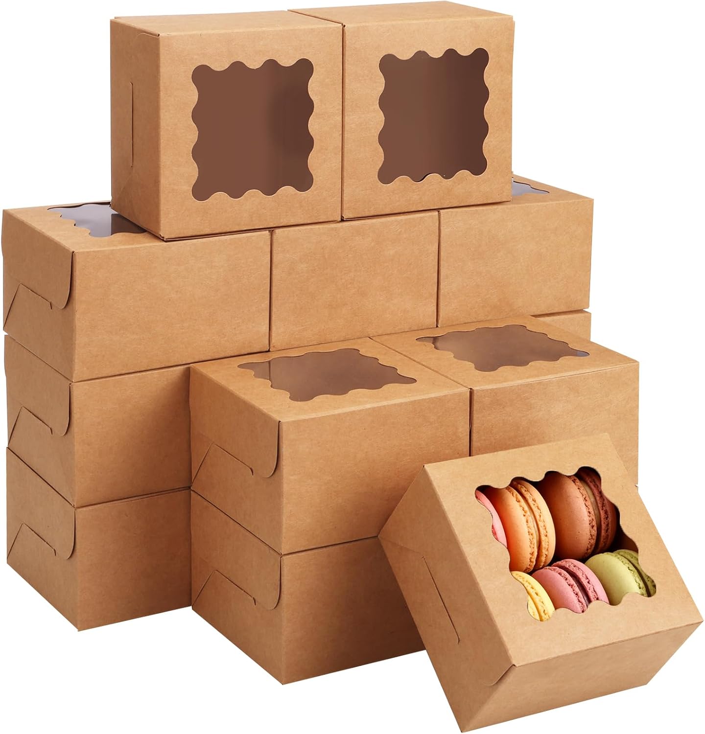 Moretoes 120pcs White Bakery Boxes, 4x4x2.5 Inch Cookie Boxes with Window for Small Cake, Treats, Donuts, Candy