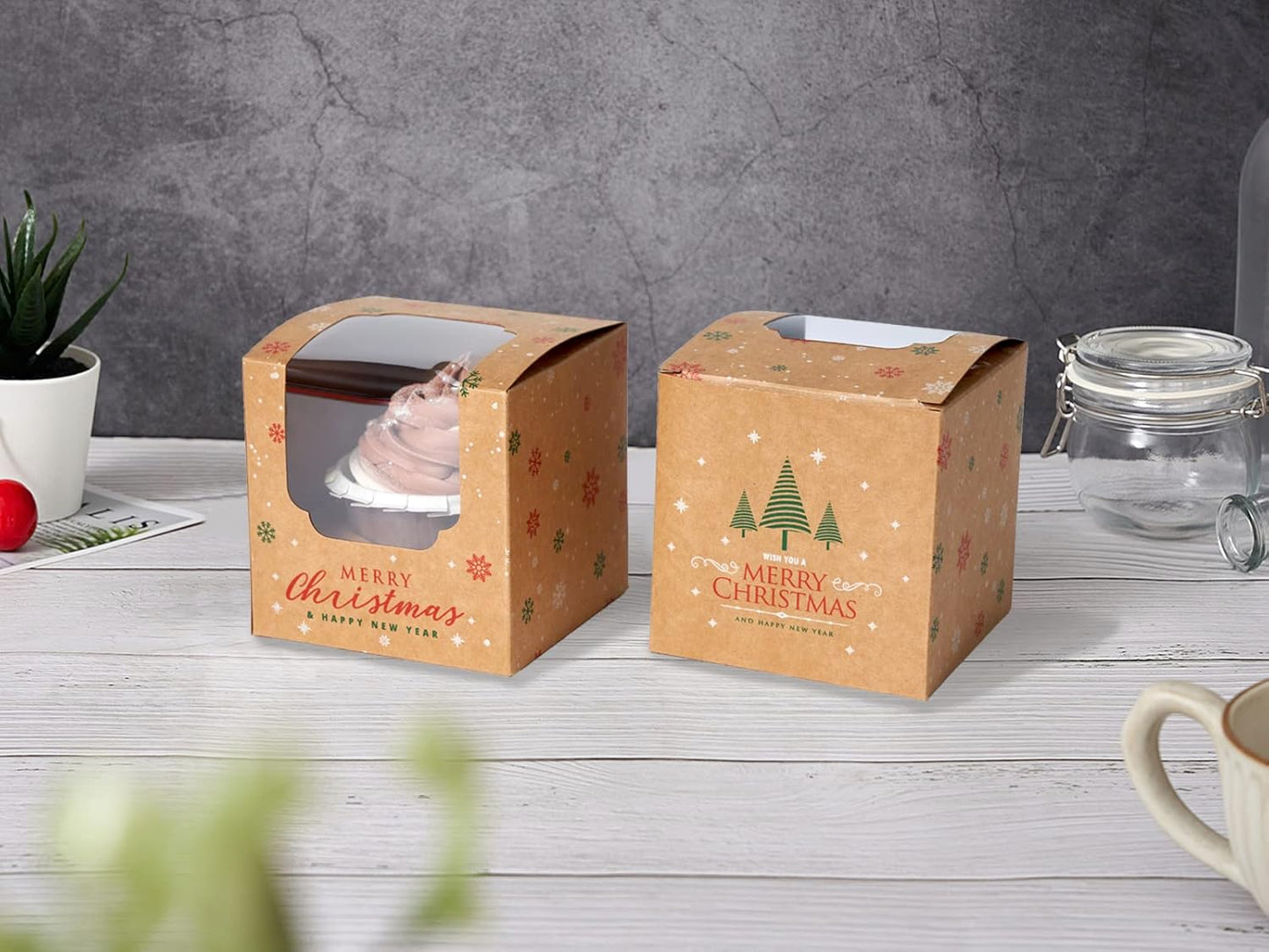 100 Pcs Kraft Brown Cupcake Boxes Individual Bulk Paper Cupcake Containers Single with Insert and Window, Pop up Cookie Boxes and Cocoa Bombs Boxes Packaging for Bakery Gift Giving