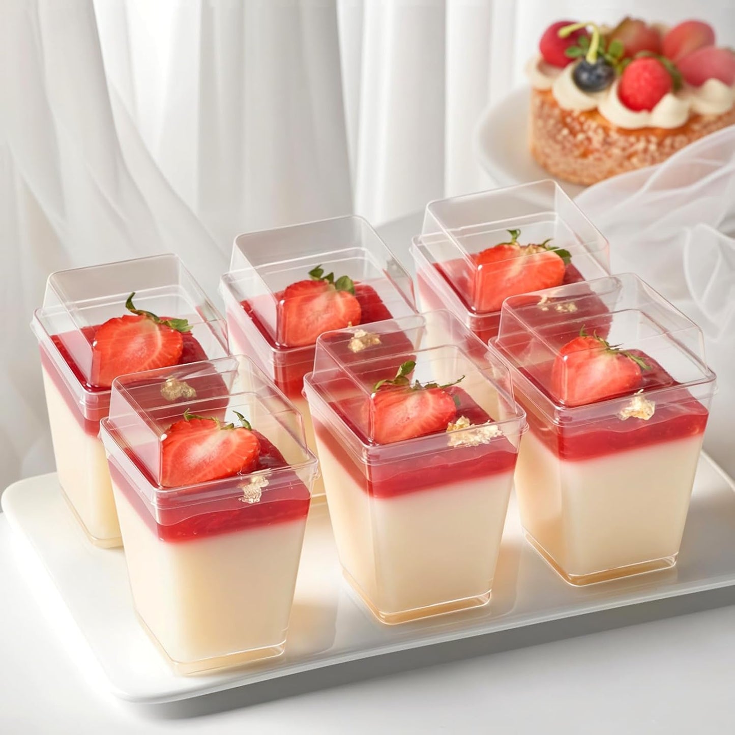 TOFLEN 50 Pack 5 oz Plastic Dessert Cups with High Lids for Party, Mini Dessert Cups with Spoons Dessert Shooter Cups for Yogurt Parfait, Appetizer, Pudding, Fruit and Ice Cream
