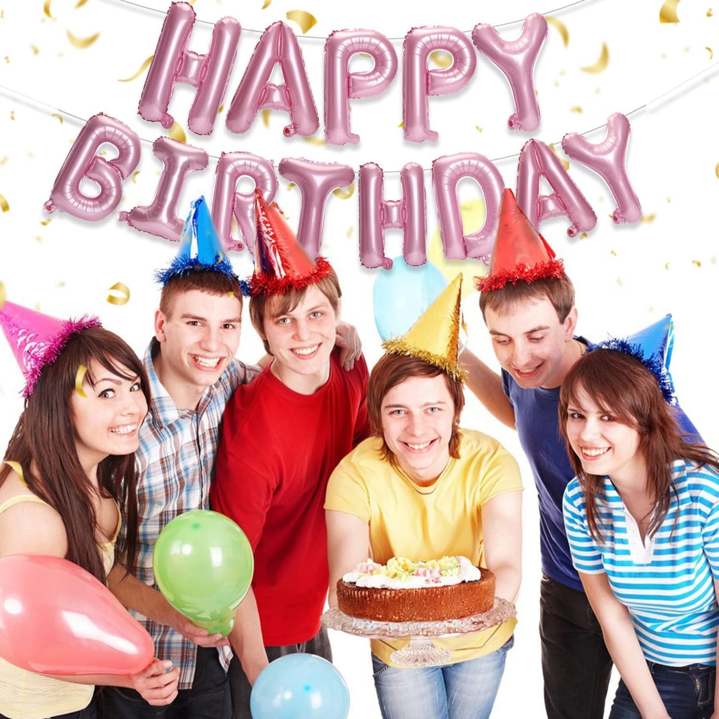 PIGETALE Happy Birthday Banner, 16 Inch Mylar Foil Letters Sign Bunting Happy Birthday Balloon Letters Balloons Reusable Ecofriendly Material for Girls Boys Kids Women Men (Hot Pink)