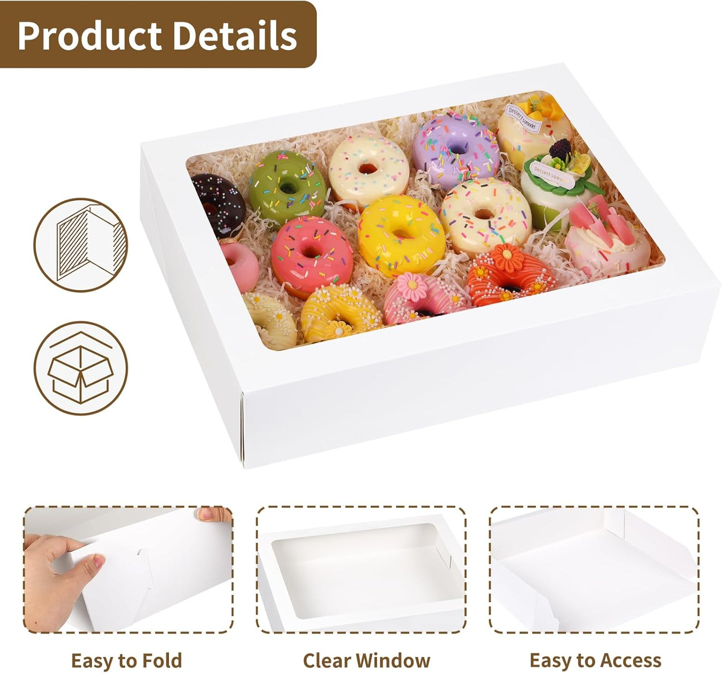 Moretoes 10pcs 19x14x4in Half Sheet Cake Boxes with Window, White Cookie Boxes, for Pastry Baking Cake Donuts Cupcake Pie Packaging