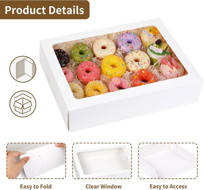 Moretoes 10pcs 19x14x4in Half Sheet Cake Boxes with Window, White Cookie Boxes, for Pastry Baking Cake Donuts Cupcake Pie Packaging